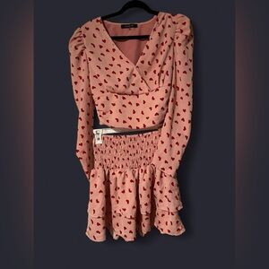 Pink Heart Patterned Skirt and Blouse
